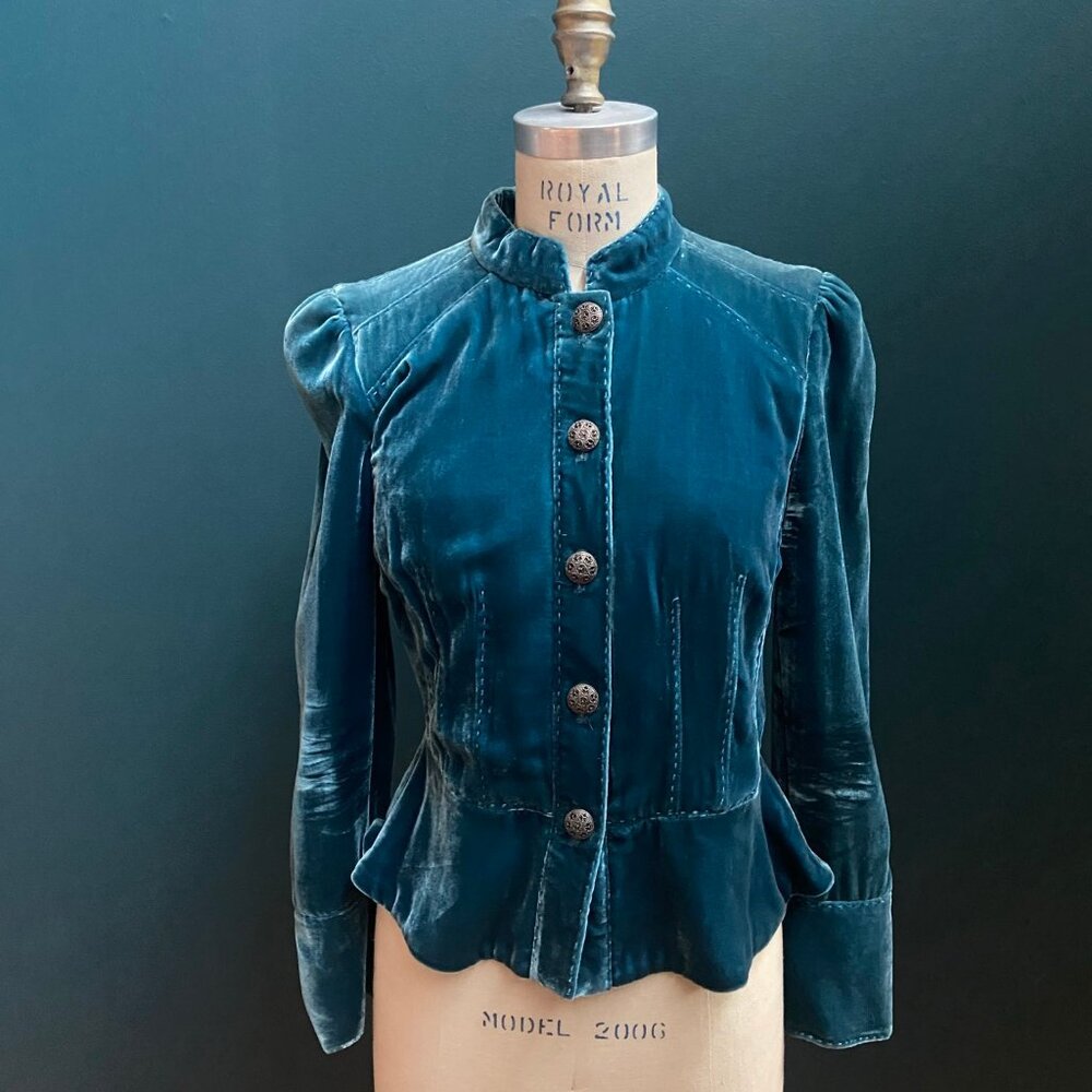 Vintage blue velvet jacket with amazing buttons